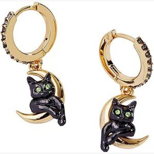 Celestial Cat Huggie Earrings, Nickel-Free Brass, 0.5 Inch Post